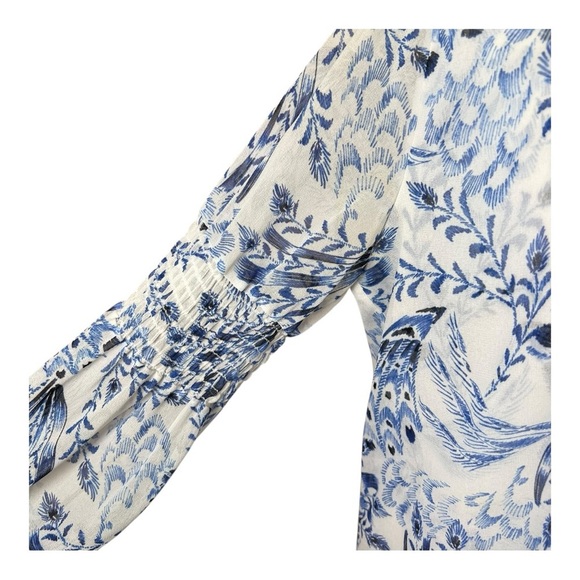 MISA Los Angeles Blue Feather Chiffon Tie-Front Boho Peasant Blouse Dressy Sz S - Picture 7 of 12